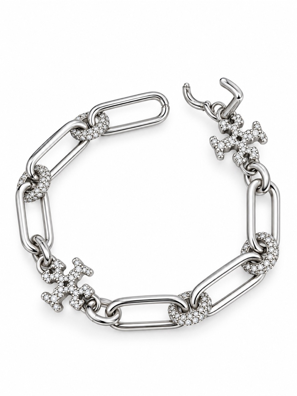 🆕 TORY BURCH • Silver Roxanne Crystal Chain Bracelet - Picture 3 of 7